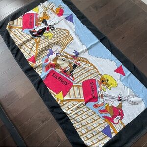 Vintage 90s Six Flags Warner Brothers Beach Towel